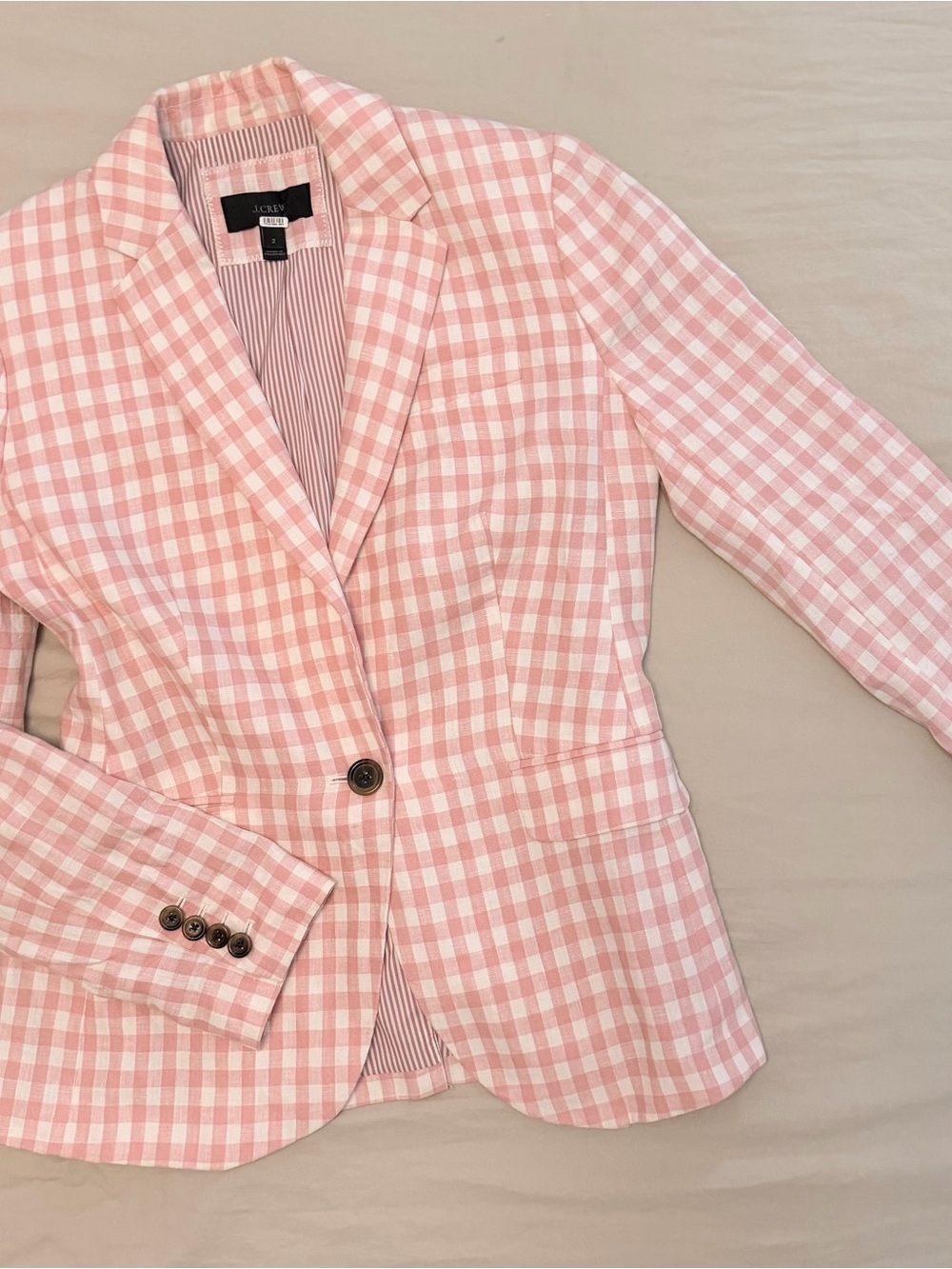 J.Crew Pink Gingham 100% Linen Single Button Blazer Jacket 2